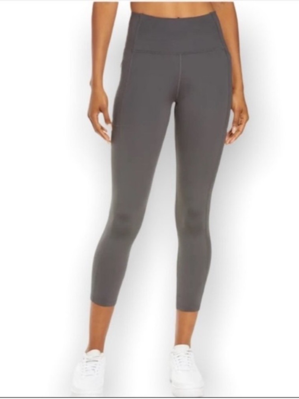 Girlfriend Collective Cropped Compressive Leggings in Grey L Large Pockets 22”